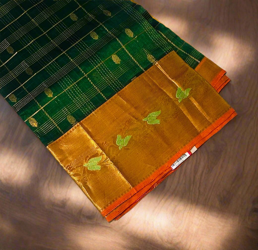 BOTTLE GREEN PURE SILK COTTON