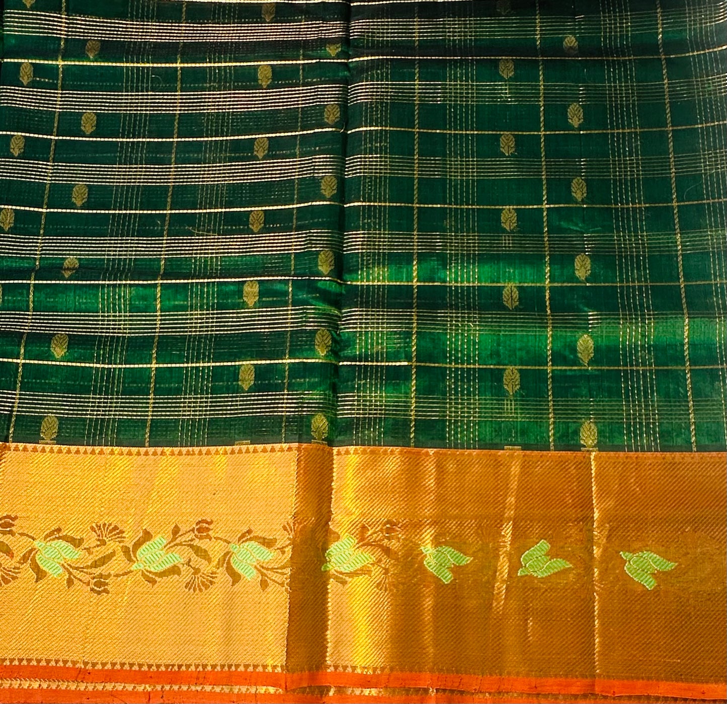 BOTTLE GREEN PURE SILK COTTON