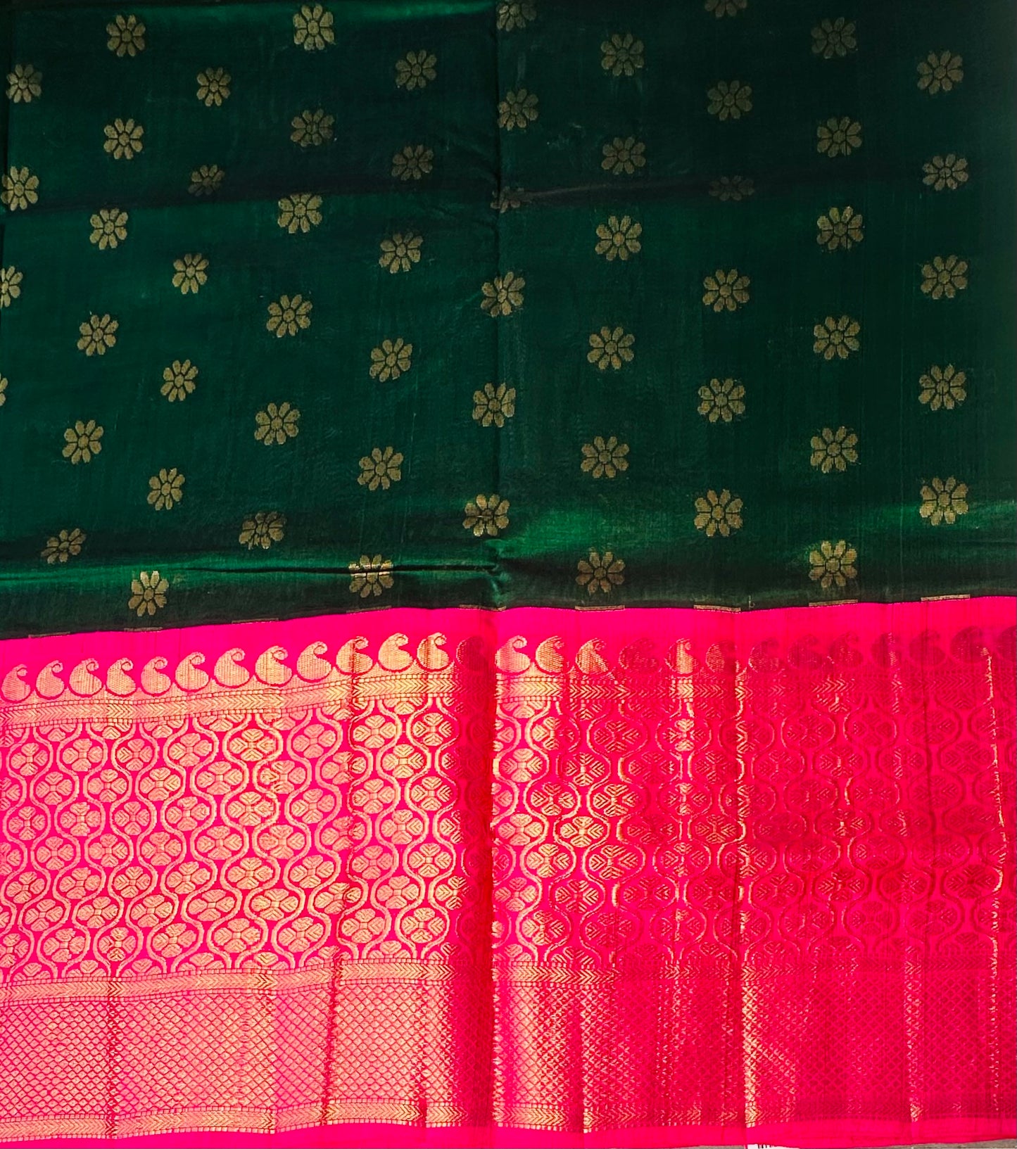 BOTTLE GREEN PURE SILK COTTON