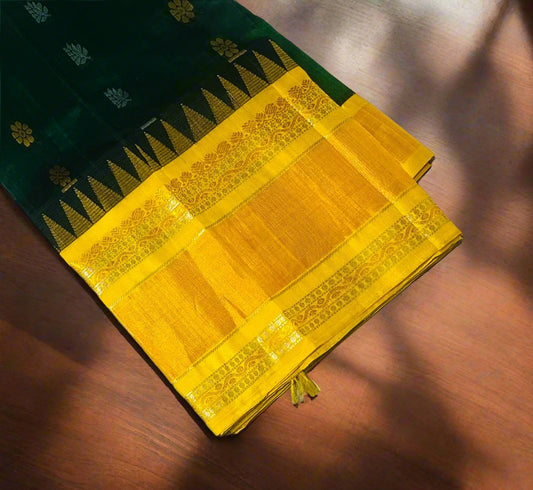 BOTTLE GREEN PURE SILK COTTON