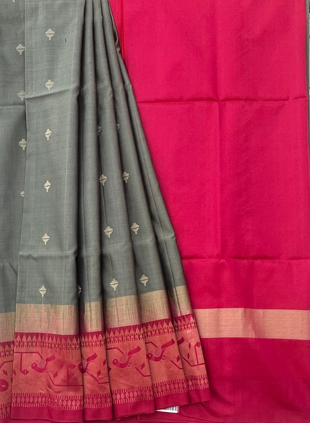 GREY ND PINK KANJIVARAM SOFT SILK SAREE