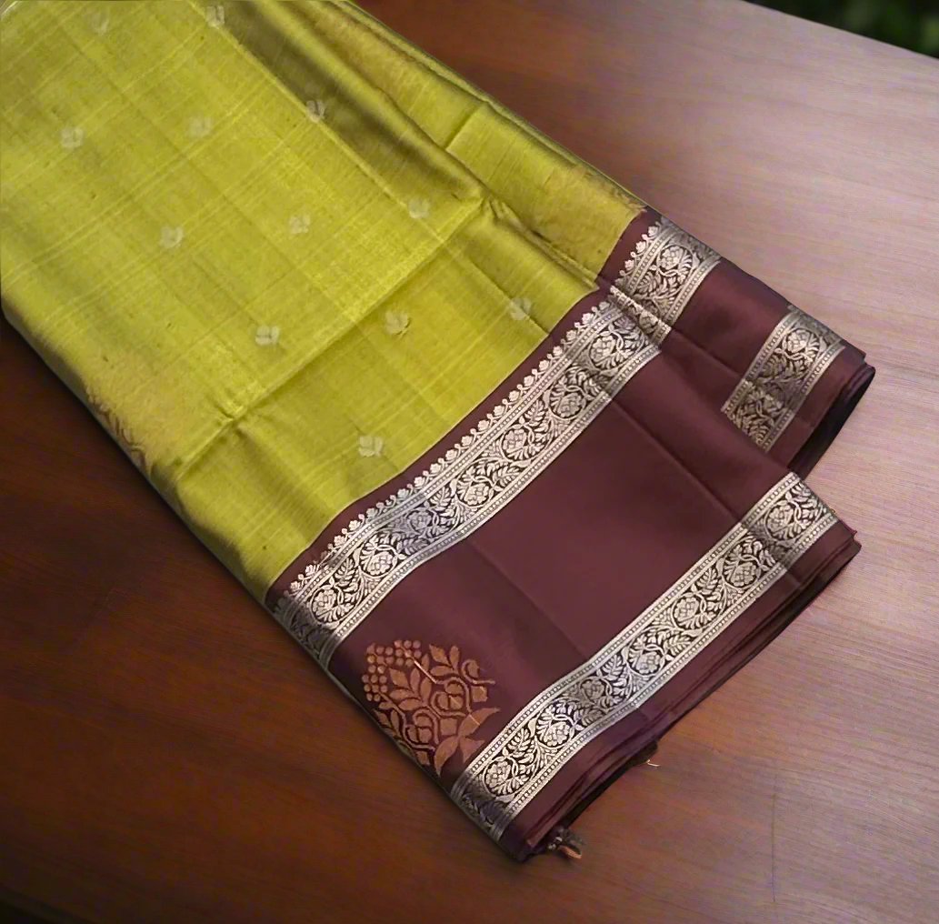 MEHENDI GREEN WITH CHOCLATE BROWN KANJIVARAM SOFT SILK