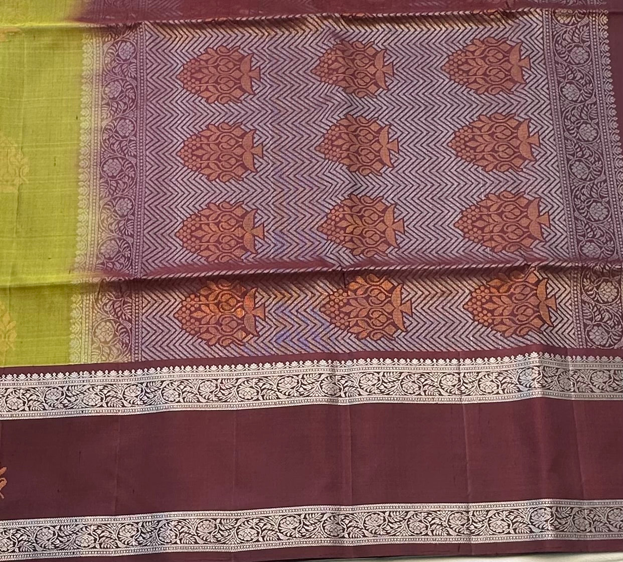 MEHENDI GREEN WITH CHOCLATE BROWN KANJIVARAM SOFT SILK