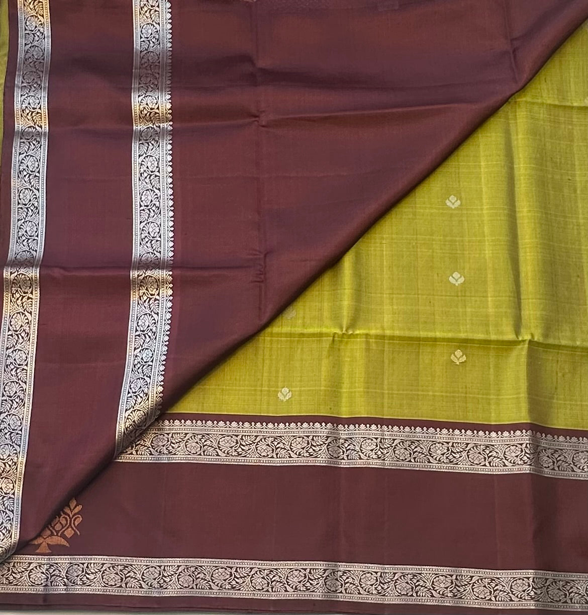 MEHENDI GREEN WITH CHOCLATE BROWN KANJIVARAM SOFT SILK