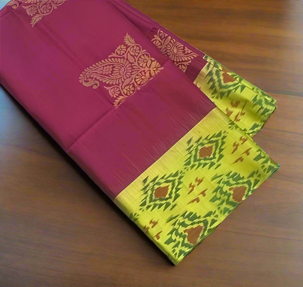MAGENTA PINK ND PISTA GREEN KANJIVARAM SOFT SILK