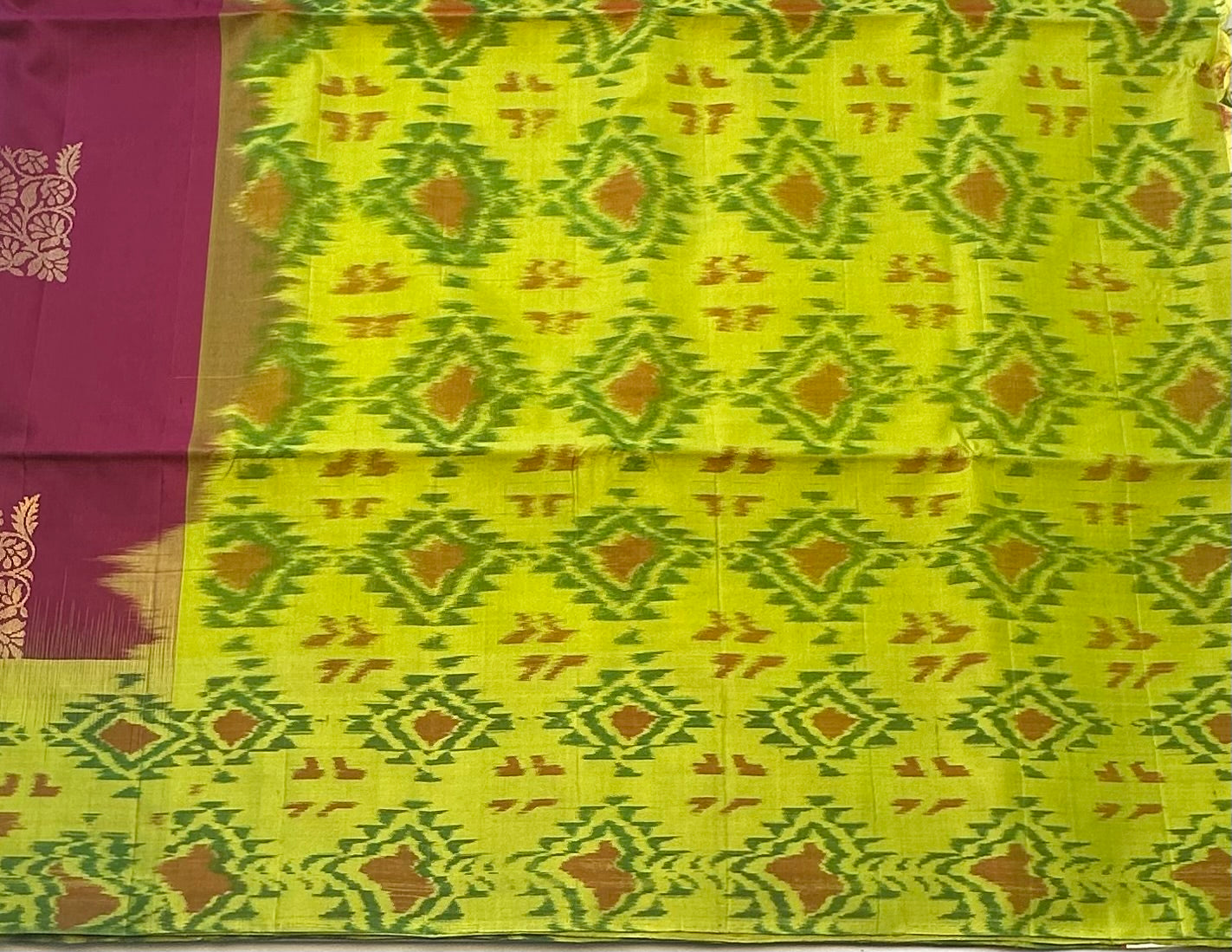 MAGENTA PINK ND PISTA GREEN KANJIVARAM SOFT SILK