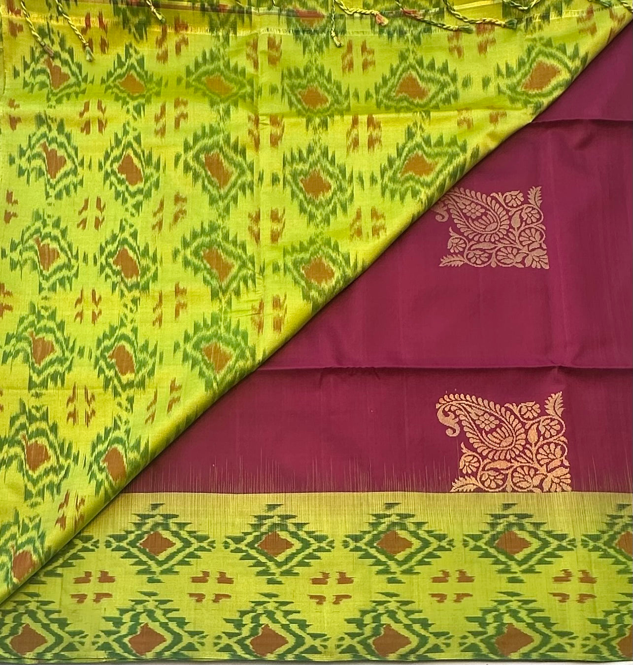MAGENTA PINK ND PISTA GREEN KANJIVARAM SOFT SILK