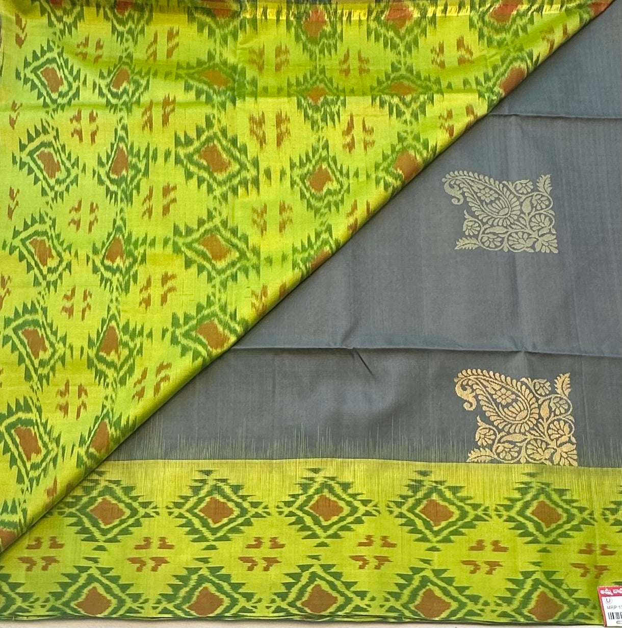 GREY ND PISTA GREEN KANJIVARAM SOFT SILK