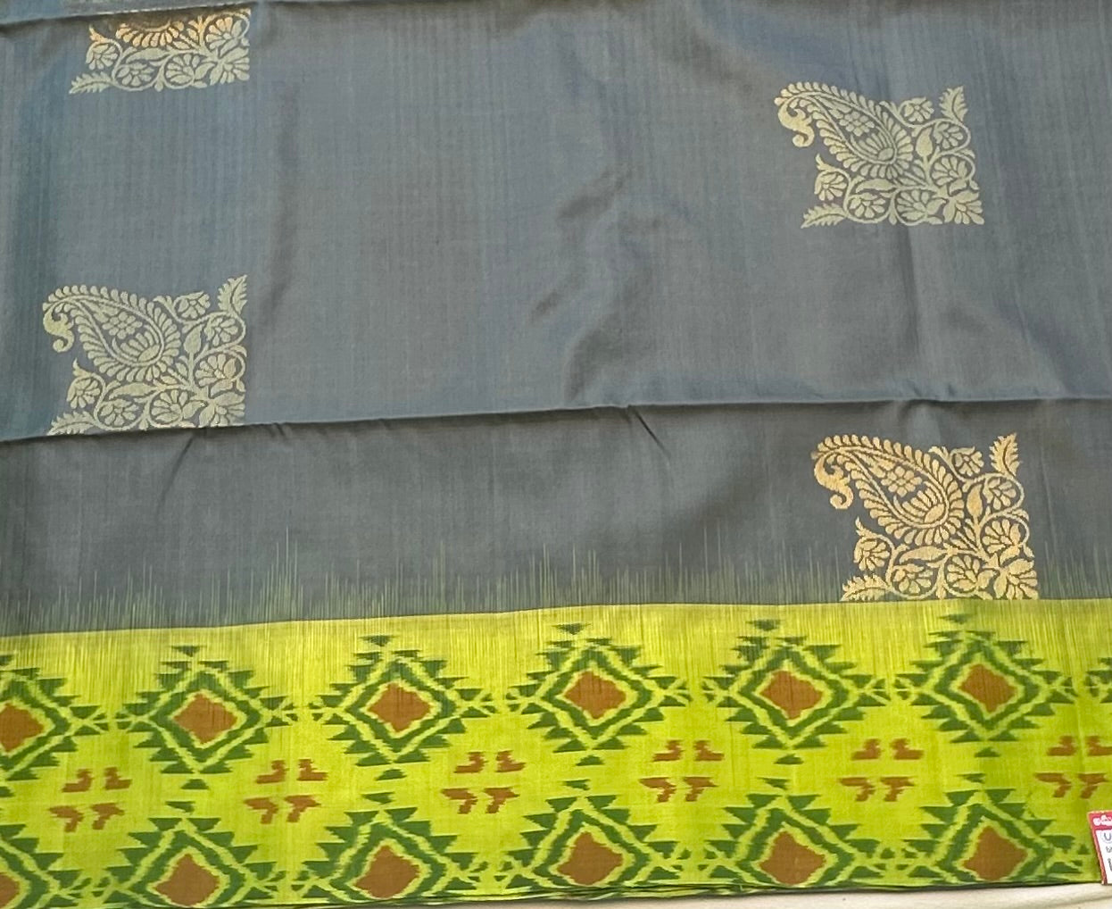 GREY ND PISTA GREEN KANJIVARAM SOFT SILK