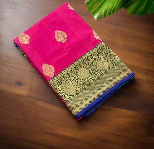 PINK ND GREEN BANARAS KATAAN SAREE