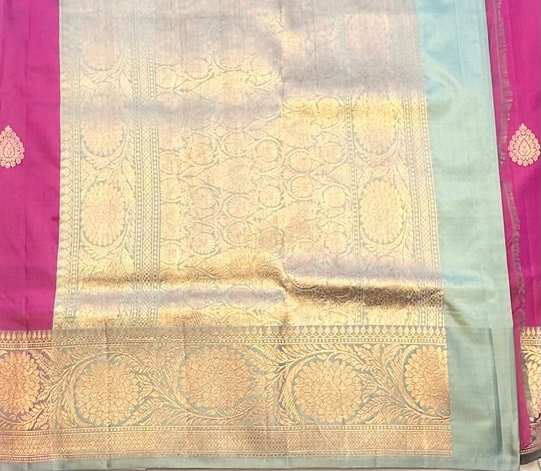 LIGHT PINK ND GREY BANARAS PURE KATAAN
