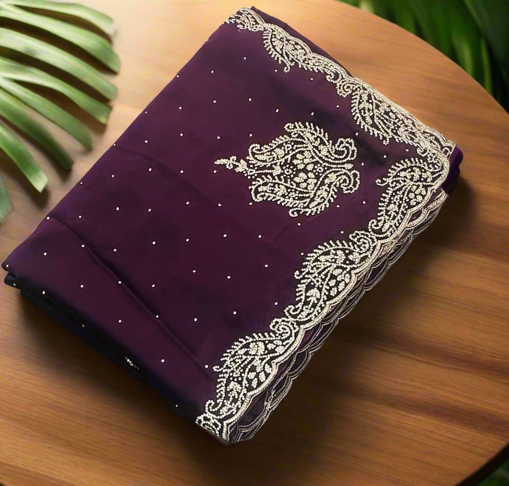 DARK PURPLE DESIGNER WORK SAREE PREMIUM