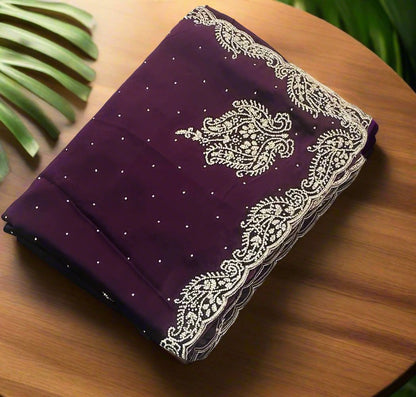 DARK PURPLE DESIGNER WORK SAREE PREMIUM