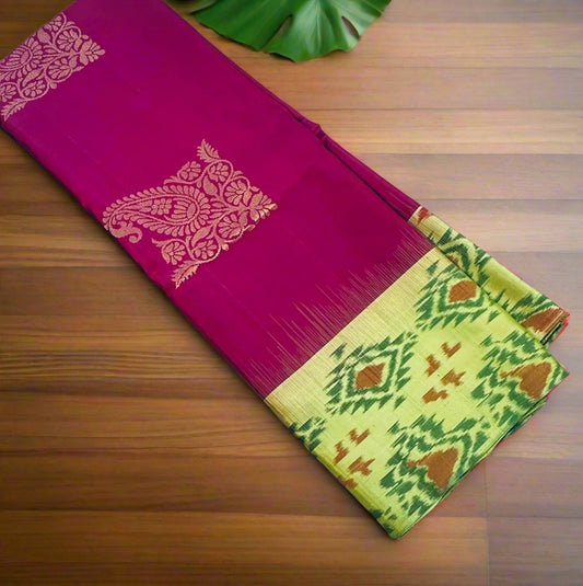 MAGENTA PINK ND PISTA GREEN KANJIVARAM SOFT SILK