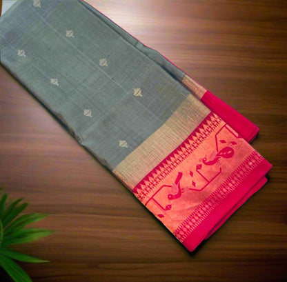 GREY ND PINK KANJIVARAM SOFT SILK SAREE