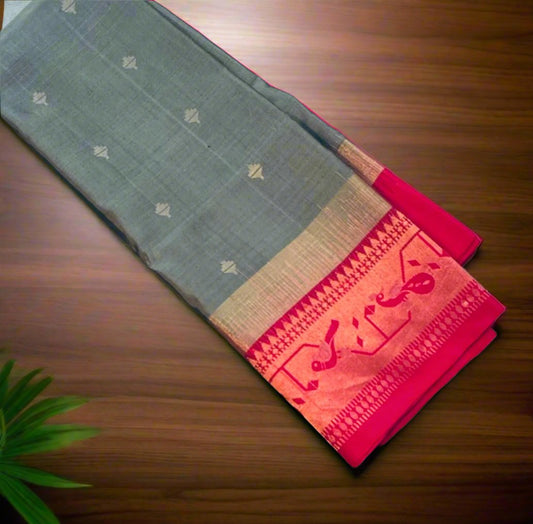 GREY ND PINK KANJIVARAM SOFT SILK SAREE