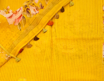 YELLOW DESIGNER PURE TUSSER SAREE