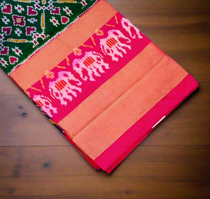 BOTLLE GREEN ND PINK POCHAMPALLY SILK