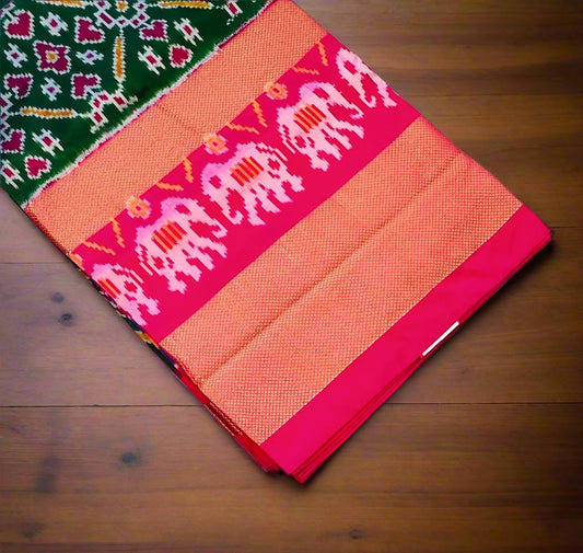 BOTLLE GREEN ND PINK POCHAMPALLY SILK