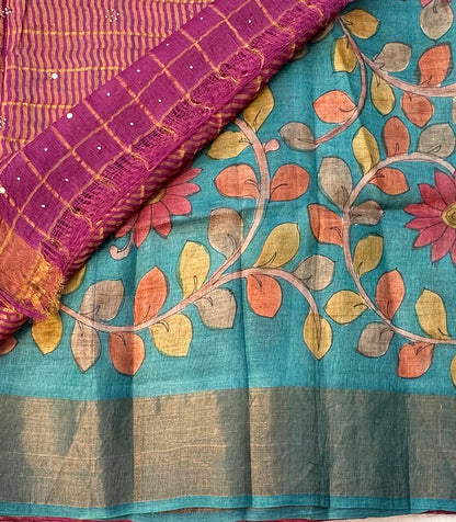 MAGENTA PINK PURE TUSSER SAREE