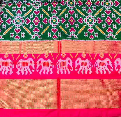 BOTLLE GREEN ND PINK POCHAMPALLY SILK