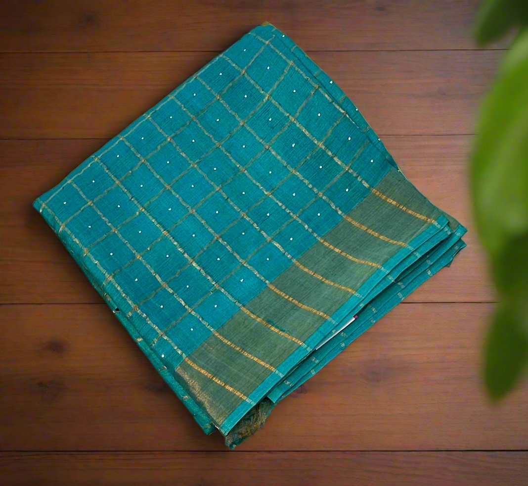 SEA  BLUE PURE TUSSER SAREE