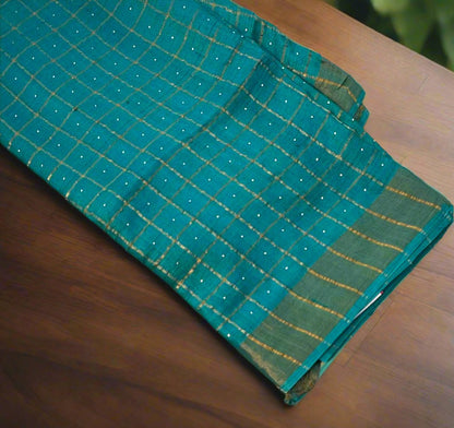 SEA  BLUE PURE TUSSER SAREE