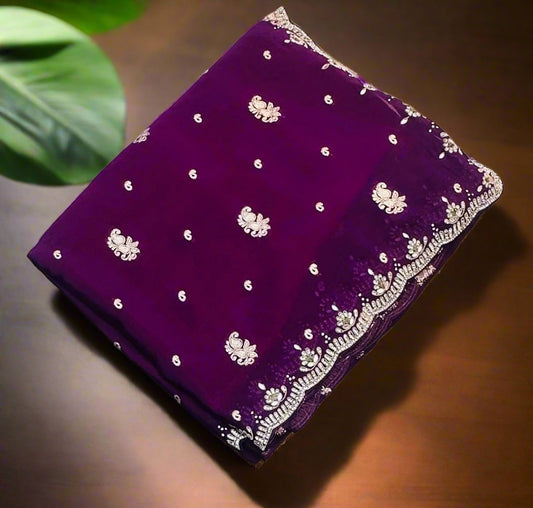 DARK PURPLE DESIGNER WORK SAREE