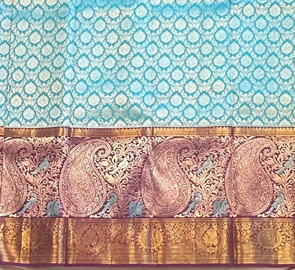 SKY BLUE WITH PURPLE  KANJIVARAM PURE SAREE