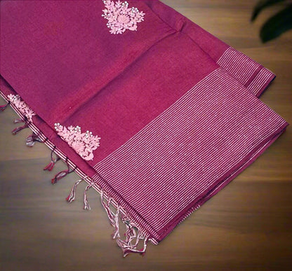MAGENTA PINK DESIGNER PURE TUSSER SAREE