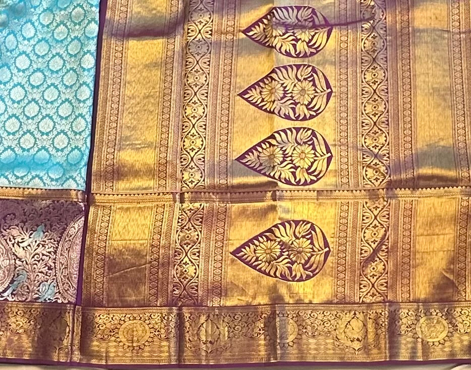 SKY BLUE WITH PURPLE  KANJIVARAM PURE SAREE
