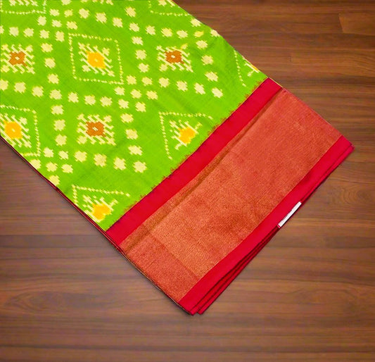 PARROT GREEN POCHAMPALLY SILK   ( IKKAT)