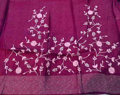 MAGENTA PINK DESIGNER PURE TUSSER SAREE