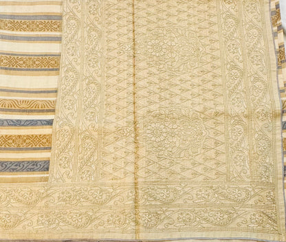 IVORY GREY DESIGNER PURE TUSSER SAREE