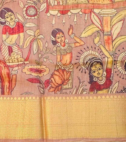 PASTEL BROWN DESIGNER PURE TUSSER SAREE