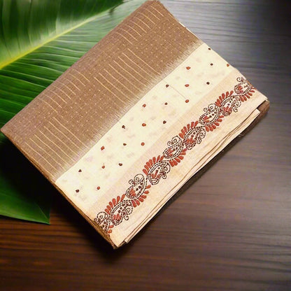 BROWN DESIGNER PURE TUSSER SAREE