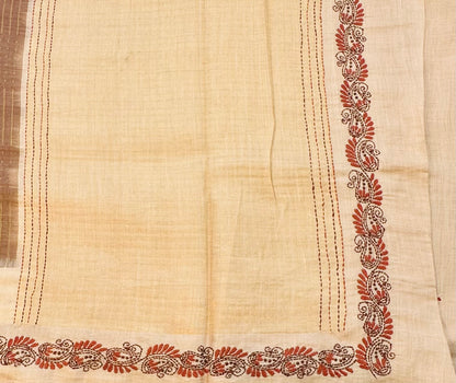 BROWN DESIGNER PURE TUSSER SAREE