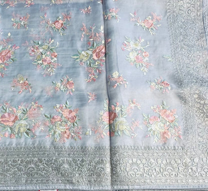 GREY DESIGNER PURE ORGANA SAREE