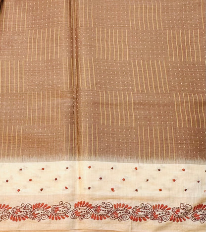 BROWN DESIGNER PURE TUSSER SAREE