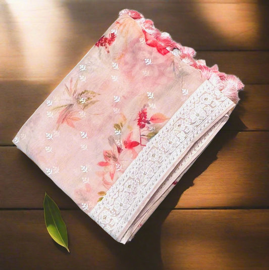 LIGHT PEACH DESIGNER PURE ORGANZA SAREES