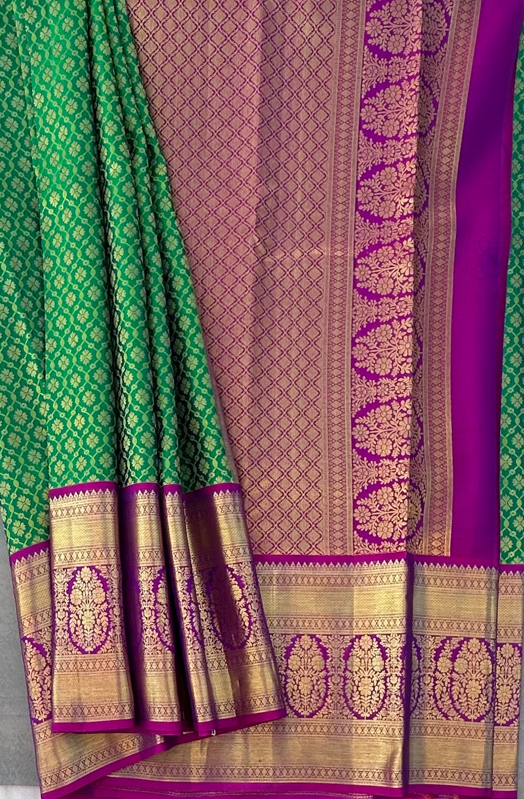 DARK GREEN WITH MAGENTA PINK KANJIVARAM PURE SILK PREMIUM