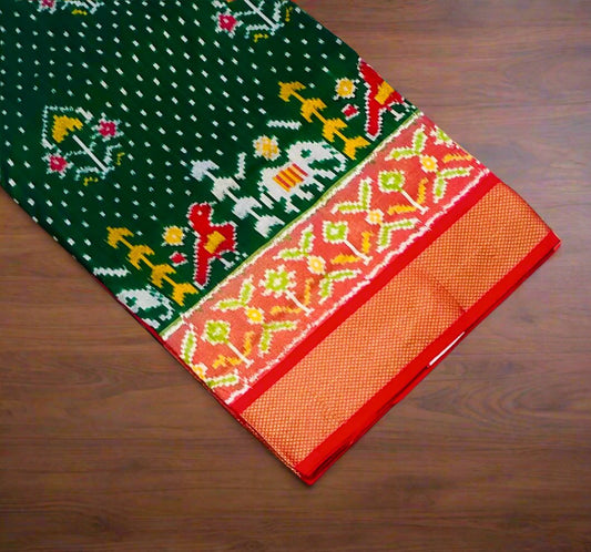BOTTLE GREEN POCHAMPALLY SILK