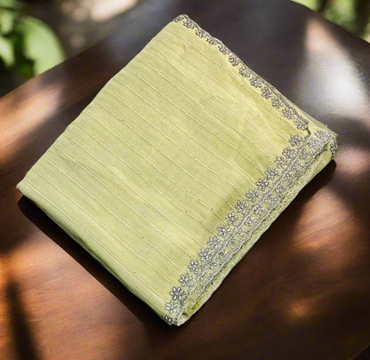 PISTA GREEN DESIGNER WORK SAREE PREMIUM