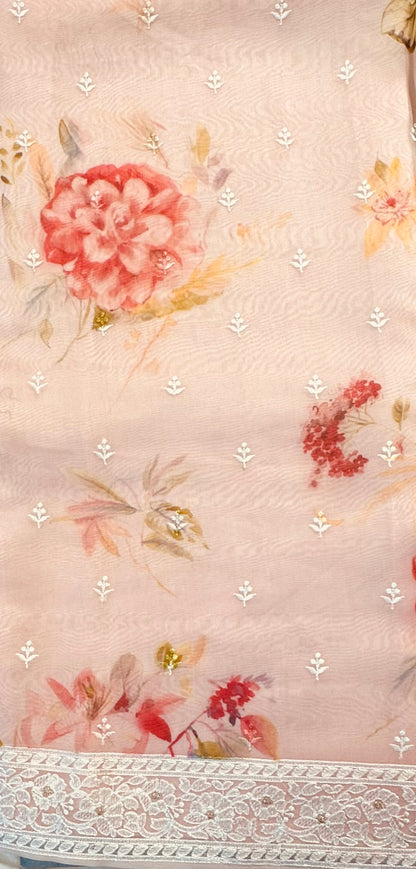 LIGHT PEACH DESIGNER PURE ORGANZA SAREES