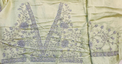 PISTA GREEN DESIGNER WORK SAREE PREMIUM