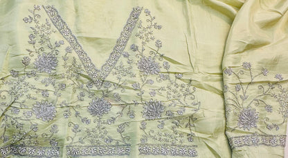 PISTA GREEN DESIGNER WORK SAREE PREMIUM