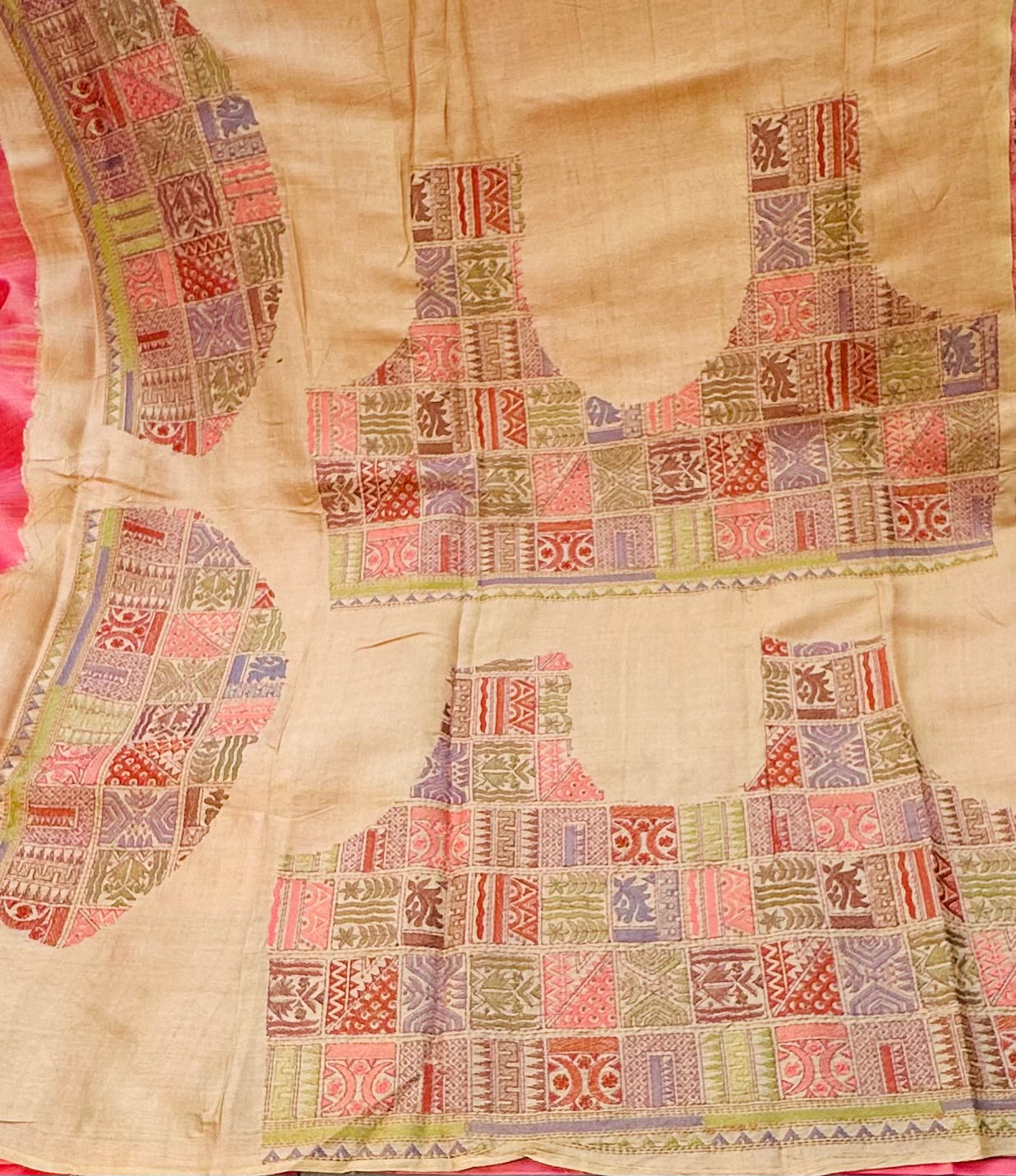 ONION PINK DESIGNER PURE TUSSER SAREE