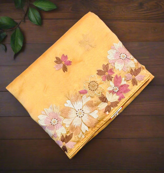 GOLDEN YELLOW PURE ORGANZA SAREE