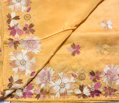 GOLDEN YELLOW PURE ORGANZA SAREE