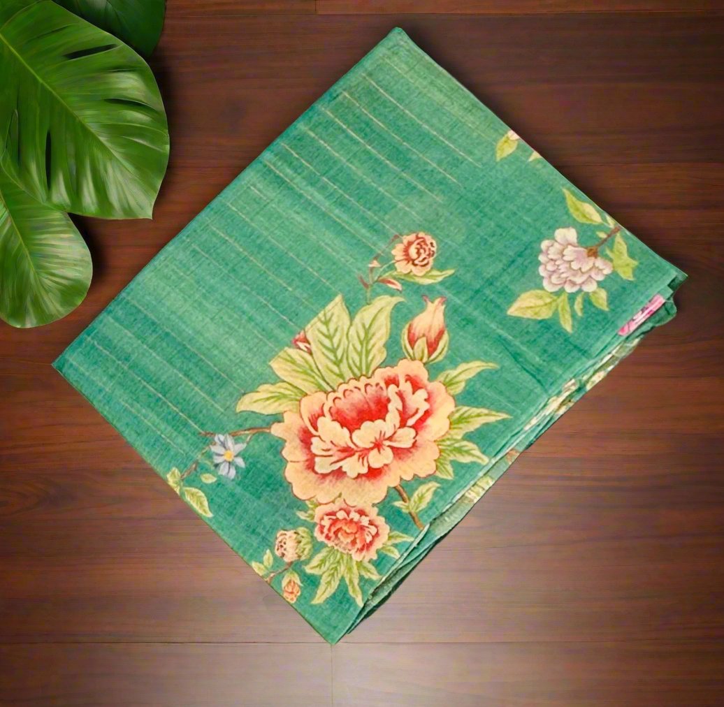 GREEN DESIGNER PURE TUSSER SAREE